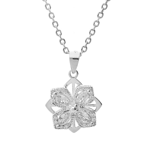 COLLIER ARGENT RHODIÉ FLEUR (QUI TOURNE) OXYDES BLANCS SERTIS 40+3CM