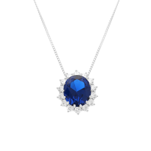 COLLIER ARGENT RHODIÉ PENDENTIF ROYALE  OXYDE BLEU (10 MM X 12 MM) 42+3CM