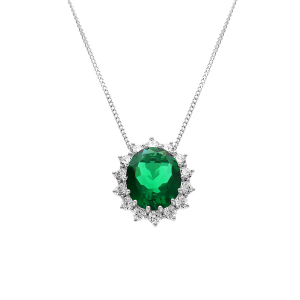 COLLIER ARGENT RHODIÉ PENDENTIF ROYALE  OXYDE VERT (10 MM X 12 MM) 42+3CM