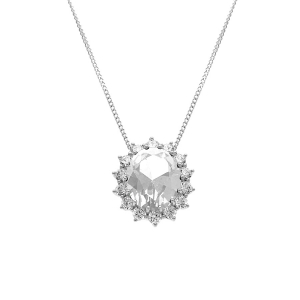 COLLIER ARGENT RHODIÉ PENDENTIF ROYALE  OXYDE  BLANC (10 MM X 12 MM) 42+3CM