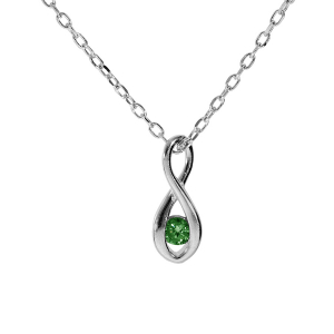 COLLIER ARGENT RHODIÉ PENDENTIF INFINI OXYDE VERT FONCÉ  40+4CM