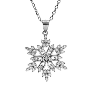 COLLIER ARGENT RHODIÉ FLOCON DE NEIGE 42+3CM