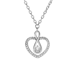 COLLIER ARGENT RHODIÉ PENDENTIF COEUR CONTOUR OXYDES BLANCS ET MOTIF INFINI AVEC OXYDE 42+3CM