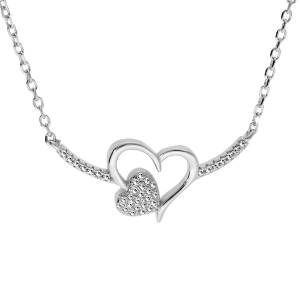 COLLIER ARGENT RHODIÉ PENDENTIF COEUR EVIDÉ AVEC COEURS OXYDES BLANCS  42+3CM