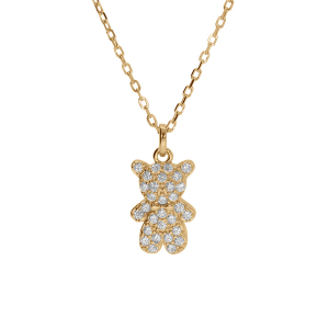 COLLIER ARGENT DORÉ OURSON OXYDES BLANCS 38+6CM