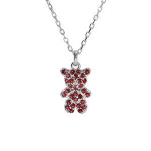COLLIER ARGENT RHODIÉ OURSON OXYDES ROSES 38+6CM