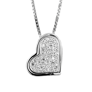 COLLIER ARGENT RHODIÉ PENDENTIF AMOVIBLE COEUR PIERRES BLANCHES SYNTHETIQUE  42+3CM