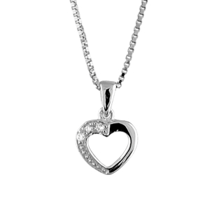 COLLIER ARGENT RHODIÉ PETIT COEUR OUVERT PIERRES BLANCHES SYNTHETIQUE 42+3CM
