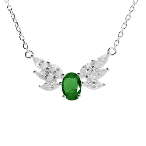 COLLIER ARGENT RHODIÉ OXYDES BLANCS ET VERT 42+3CM