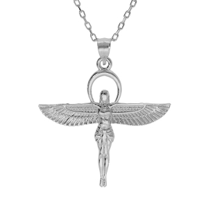 COLLIER ARGENT RHODIÉ PENDENTIF DEESSE EGYPTIENNE 40+5CM