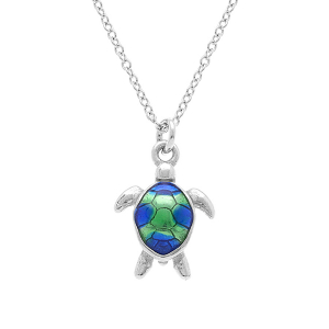 COLLIER ARGENT RHODIÉ PENDENTIF TORTUE RÉSINE 15 MM /  40+5CM