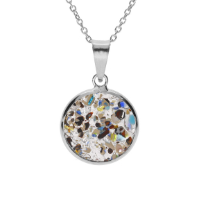 COLLIER ARGENT RHODIÉ PENDENTIF ROND 15MM MURANO VERITABLE BOREALE  40+5CM