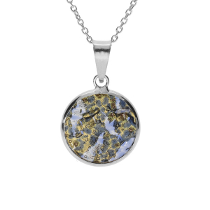 COLLIER ARGENT RHODIÉ PENDENTIF ROND 15MM MURANO VERITABLE BOREALE  40+5CM