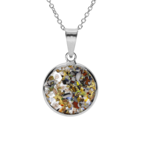 COLLIER ARGENT RHODIÉ PENDENTIF ROND 15MM MURANO VERITABLE BOREALE  40+5CM