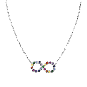 COLLIER ARGENT RHODIÉ MOTIF INFINI MULTI COULEURS  42+3CM