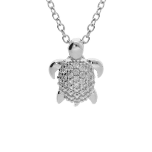 COLLIER  ARGENT RHODIÉ TORTUE OXYDES BLANCS 40+4CM