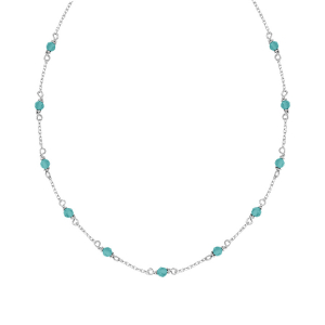 COLLIER  ARGENT RHODIÉ PIERRE AMAZONITE VÉRITABLE 38+4CM