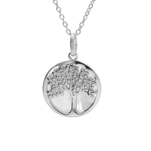 COLLIER ARGENT RHODIÉ ARBRE DE VIE AVEC NACRE BLANCHE 42+3CM