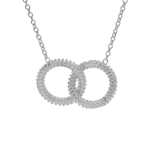 COLLIER ARGENT RHODIÉ CLAIRE PENDENTIF DOUBLE CERCLE EVIDÉ PERLÉ  40+5CM