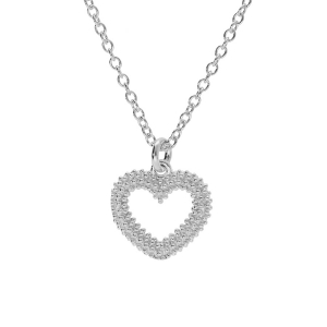 COLLIER ARGENT RHODIÉ CLAIRE PENDENTIF COEUR EVIDÉ PERLÉ 40+5CM