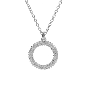 COLLIER ARGENT RHODIÉ CLAIRE PENDENTIF CERCLE EVIDÉ PERLÉ 40+5CM