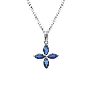 COLLIER ARGENT RHODIÉ PENDENTIF FLEUR VERRE BLEU FONCÉ 40+4CM