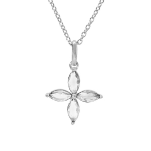 COLLIER ARGENT RHODIÉ PENDENTIF FLEUR OXYDE BLANC 40+4CM