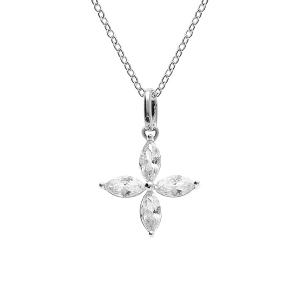COLLIER ARGENT RHODIÉ PENDENTIF FLEUR OXYDE BLANC 40+4CM