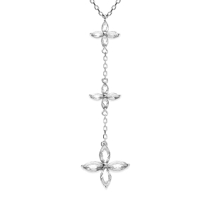 COLLIER ARGENT RHODIÉ PENDENTIF 3 FLEURS OXYDES BLANCS SERTI 40+4CM