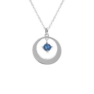 COLLIER ARGENT RHODIÉ PENDENTIF CERCLE OXYDE BLEU FONCÉ 40+5CM