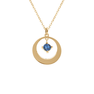 COLLIER ARGENT DORÉ PENDENTIF CERCLE OXYDE BLEU FONCÉ 40+5CM