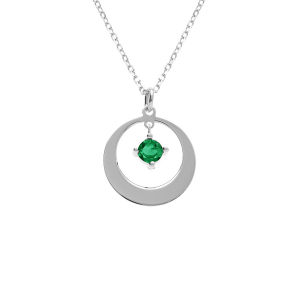 COLLIER ARGENT RHODIÉ PENDENTIF CERCLE OXYDE VERT  40+5CM