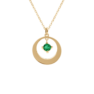 COLLIER ARGENT DORÉ PENDENTIF CERCLE OXYDE VERT  40+5CM