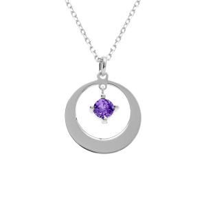 COLLIER ARGENT RHODIÉ PENDENTIF CERCLE OXYDE  VIOLET   40+5CM