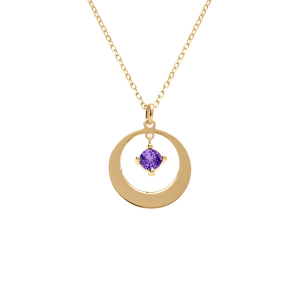 COLLIER ARGENT DORÉ PENDENTIF CERCLE OXYDE  VIOLET   40+5CM
