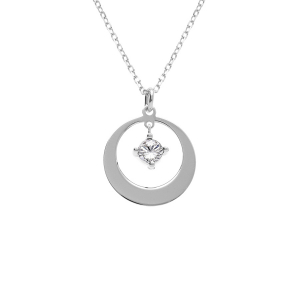 COLLIER ARGENT RHODIÉ PENDENTIF CERCLE OXYDE  BLANC   40+5CM