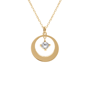 COLLIER ARGENT DORÉ PENDENTIF CERCLE OXYDE  BLANC   40+5CM