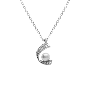 COLLIER ARGENT RHODIÉ PENDENTIF AVEC PERLE BLANCHE IMITATION 39+4CM