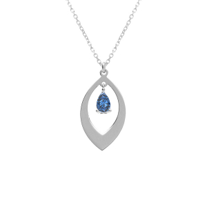 COLLIER ARGENT RHODIÉ PENDENTIF NAVETTE ET OXYDE BLEU FONCÉ  40+5CM