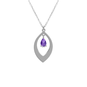COLLIER ARGENT RHODIÉ PENDENTIF NAVETTE ET OXYDE VIOLET  40+5CM