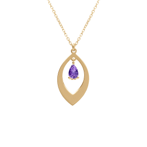 COLLIER ARGENT DORÉ  PENDENTIF NAVETTE ET OXYDE VIOLET  40+5CM