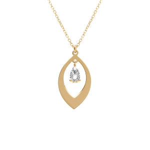 COLLIER ARGENT DORÉ PENDENTIF NAVETTE ET OXYDE BLANC  40+5CM