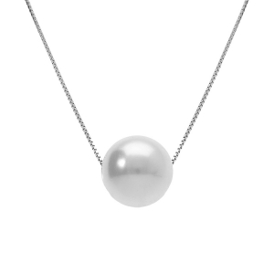 COLLIER ARGENT RHODIÉ CHAINE VENITIENNE PERLE BLANCHE IMITATION 10MM 42+3CM