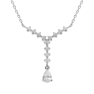 COLLIER ARGENT RHODIÉ FORME CRAVATE OXYDES BLANCS SERTIS 42+3CM
