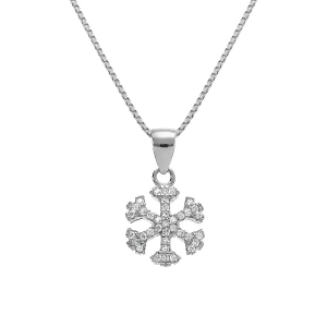COLLIER ARGENT RHODIÉ FLOCON DE NEIGE OXYDES BLANCS SERTIS  42+3CM