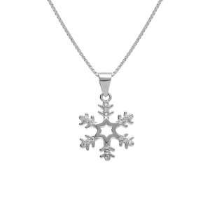 COLLIER ARGENT RHODIÉ PENDENTIF FLOCON DE NEIGE OXYDES BLANCS SERTIS  42+3CM