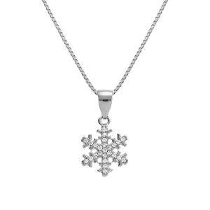 COLLIER ARGENT RHODIÉ FLOCON DE NEIGE OXYDES BLANCS SERTIS  42+3CM