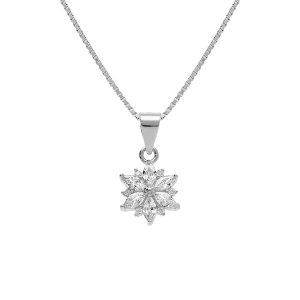 COLLIER ARGENT RHODIÉ PENDENTIF FLEUR OXYDES BLANCS SERTIS  42+3CM