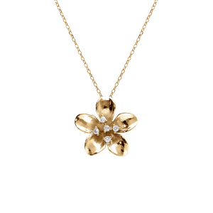 COLLIER ARGENT DORÉ FLEUR ET OXYDES BLANCS SERTIS 40+5CM