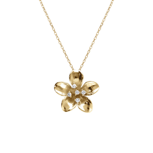 COLLIER ARGENT DORÉ FLEUR ET OXYDES BLANCS SERTIS 40+5CM